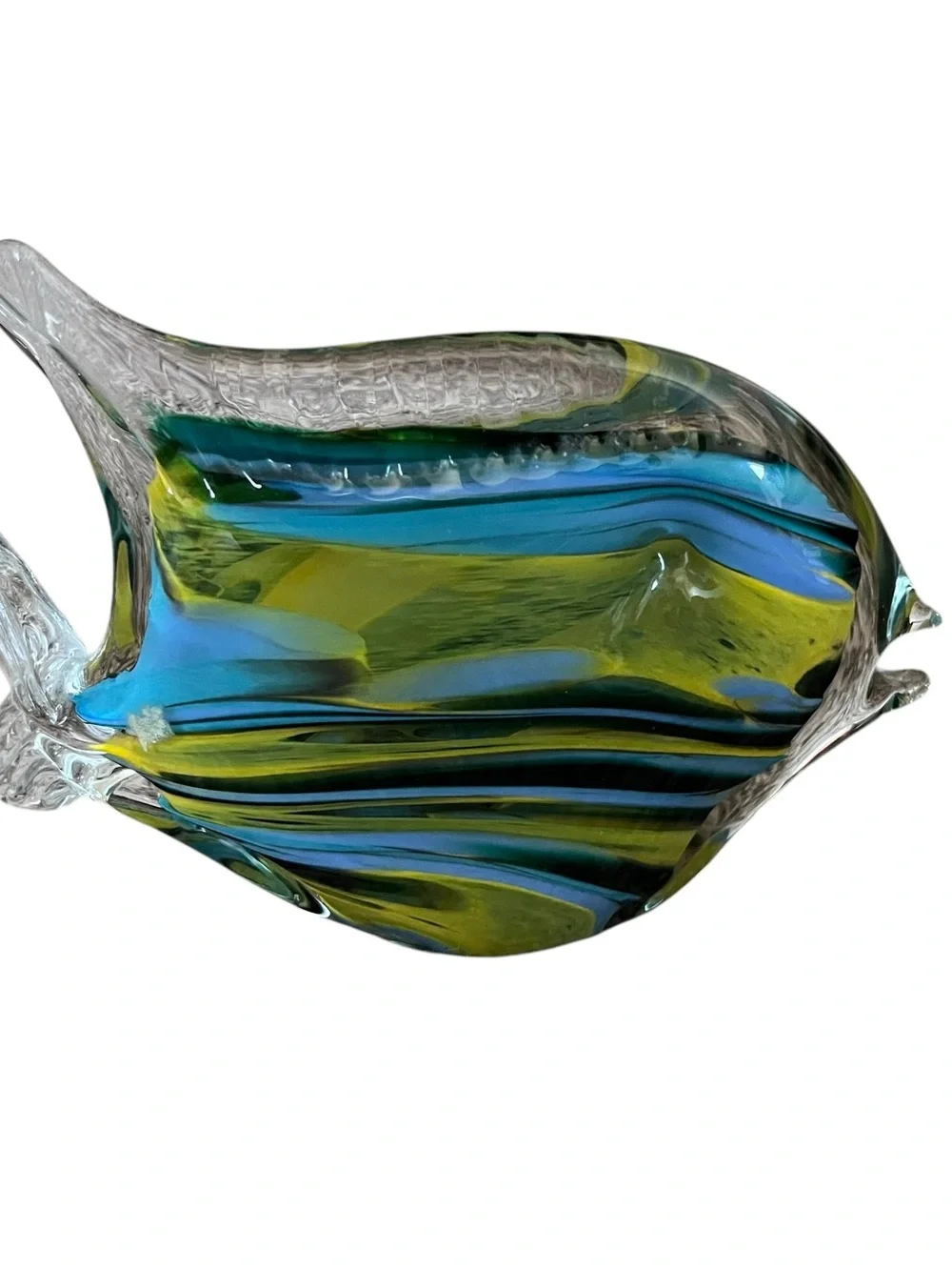 Schroders Hand Blown Art Glass Multicolor Blue Fish Paperweight Decor 6” Signed
